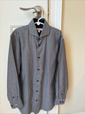 Boys Isaac Mizrahi Black and White Herringbone Dress Shirt